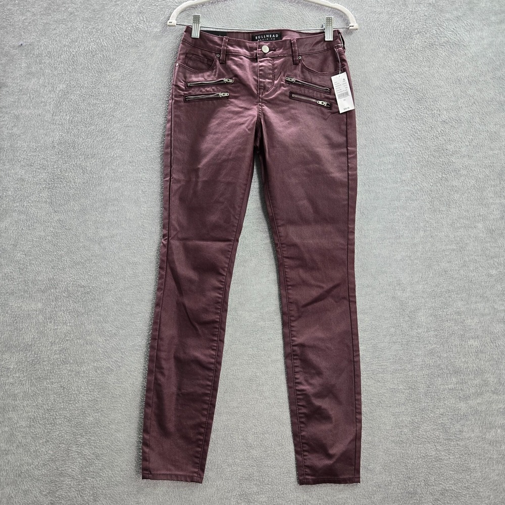 Bullhead Women Jeans 25 Red Denim Skinniest Mid Rise Destroyed Skinny Pocket NWT